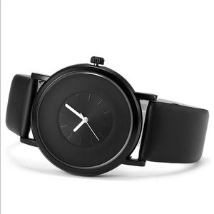 Round Men's Women Unisex Black Leather Watch